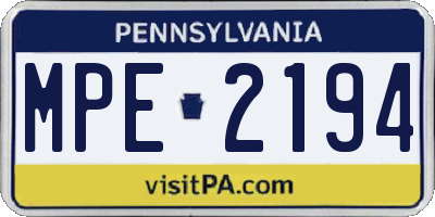 PA license plate MPE2194