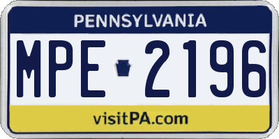 PA license plate MPE2196