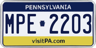 PA license plate MPE2203