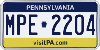 PA license plate MPE2204