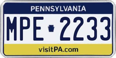 PA license plate MPE2233