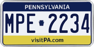 PA license plate MPE2234