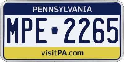 PA license plate MPE2265