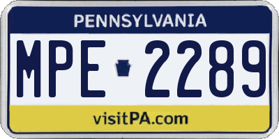 PA license plate MPE2289