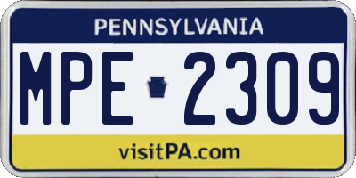 PA license plate MPE2309