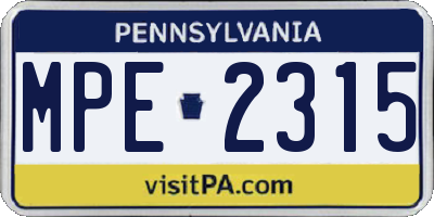 PA license plate MPE2315