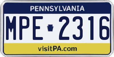 PA license plate MPE2316
