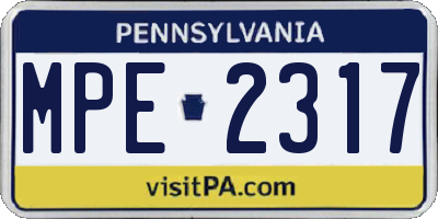 PA license plate MPE2317