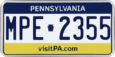 PA license plate MPE2355