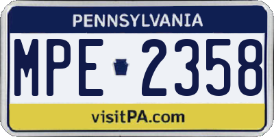 PA license plate MPE2358