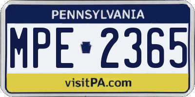 PA license plate MPE2365
