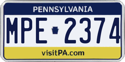 PA license plate MPE2374