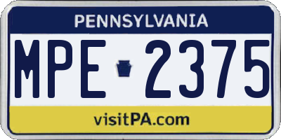 PA license plate MPE2375