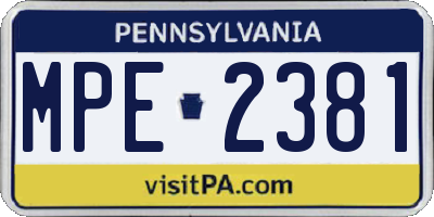 PA license plate MPE2381