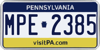 PA license plate MPE2385