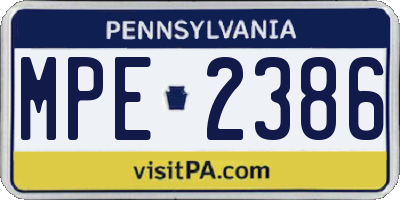 PA license plate MPE2386