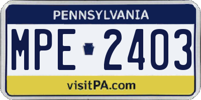PA license plate MPE2403