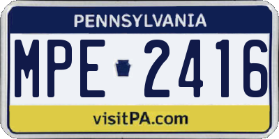PA license plate MPE2416
