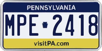 PA license plate MPE2418