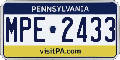 PA license plate MPE2433