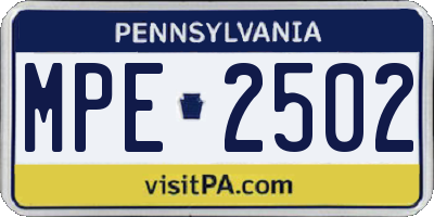 PA license plate MPE2502