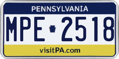 PA license plate MPE2518