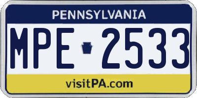 PA license plate MPE2533