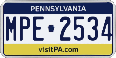 PA license plate MPE2534