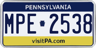PA license plate MPE2538