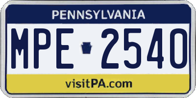 PA license plate MPE2540