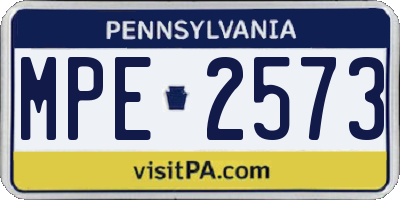 PA license plate MPE2573