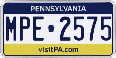 PA license plate MPE2575
