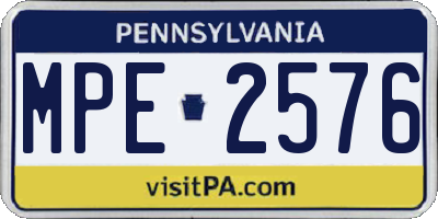 PA license plate MPE2576
