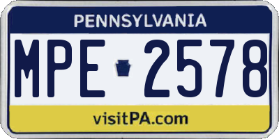 PA license plate MPE2578