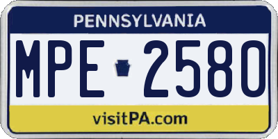 PA license plate MPE2580