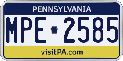 PA license plate MPE2585