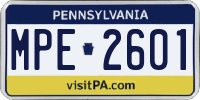 PA license plate MPE2601