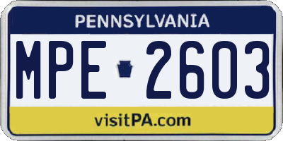 PA license plate MPE2603