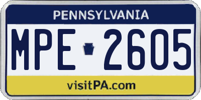 PA license plate MPE2605