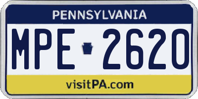 PA license plate MPE2620