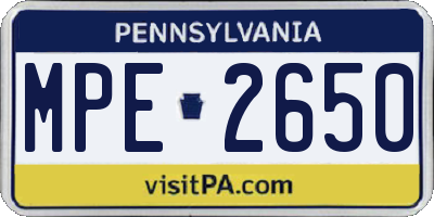 PA license plate MPE2650