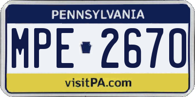 PA license plate MPE2670