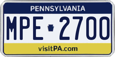PA license plate MPE2700