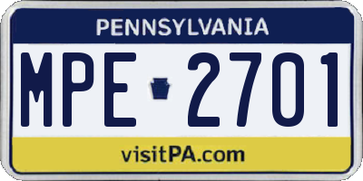 PA license plate MPE2701
