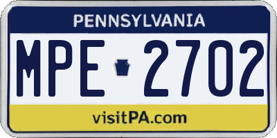 PA license plate MPE2702