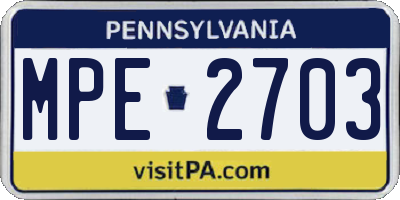 PA license plate MPE2703