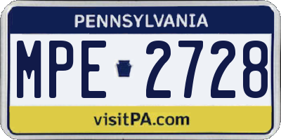 PA license plate MPE2728