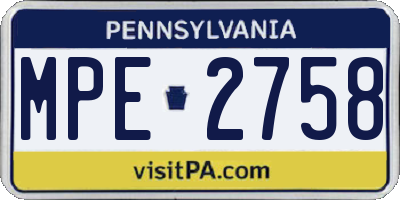 PA license plate MPE2758