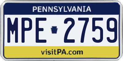 PA license plate MPE2759