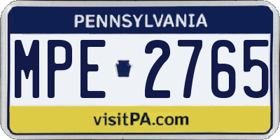 PA license plate MPE2765